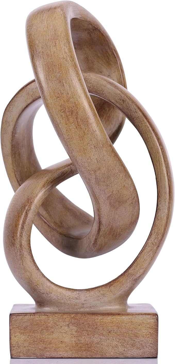 WUBIANJIE Modern Abstract Knot Sculpture, Artistic Mobius Inspired Resin Decor, Elegant Home and Office Decor, (Wood Color)