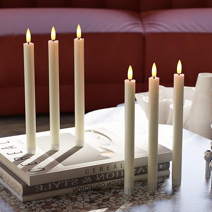 Flameless Taper Candles Battery Operated, Ivory LED Candles with Flickering Flame, 10.23" Plastic Electric Candlesticks, Remote Control & Timer for Home, Wedding, Christmas Decoration (Set of 6)