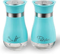 Lonffery Salt and Pepper Shakers, Stainless Steel and Glass Bottle, Set of 2, Turquoise