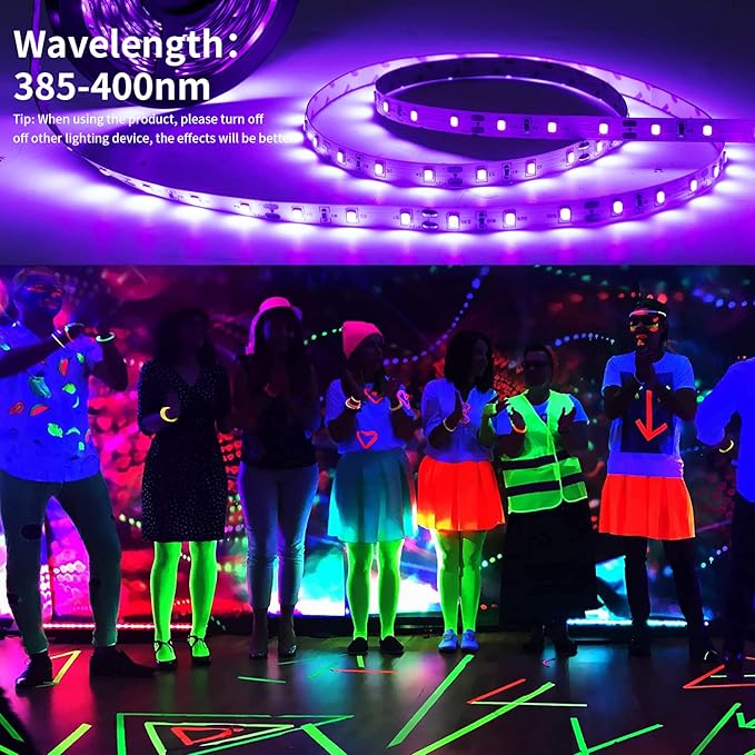 20FT Black Light Strip, 360 Lamp Beads, Flexible LED Blacklight Kit, 12V Blacklight Strips, Non-Waterproof for Indoor Decoration,Fluorescent Poster, Glow Party, Birthday, Wedding, Halloween