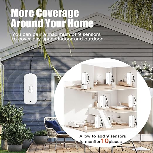 WiFi Hygrometer Thermometer Indoor Outdoor: Smart Temperature and Humidity Sensor with App Notification and Data Storage, 150m Range, Compatible with Alexa, 3 Sensors +1 Base Station