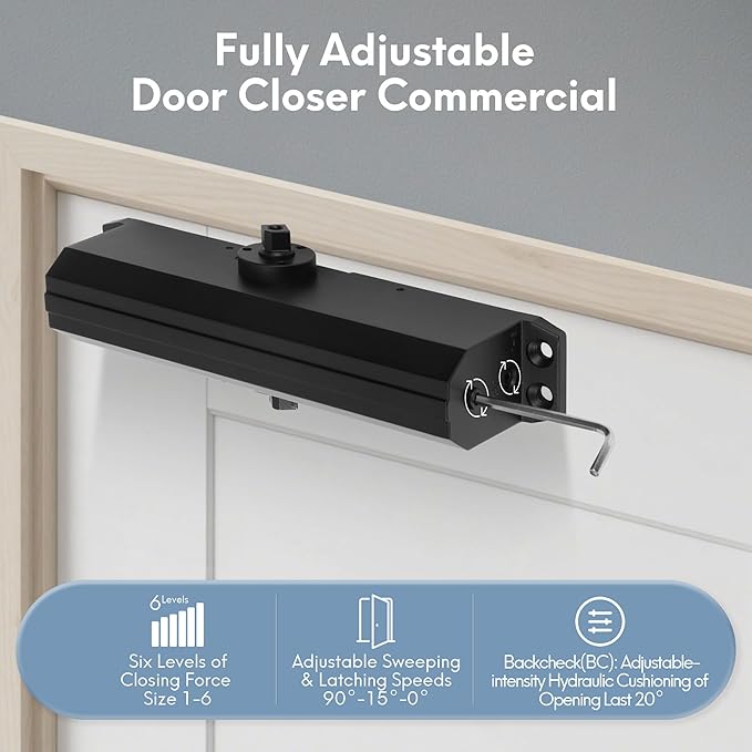 Sophia Commercial Door Closer with Hold Open DK4000, Matte Black