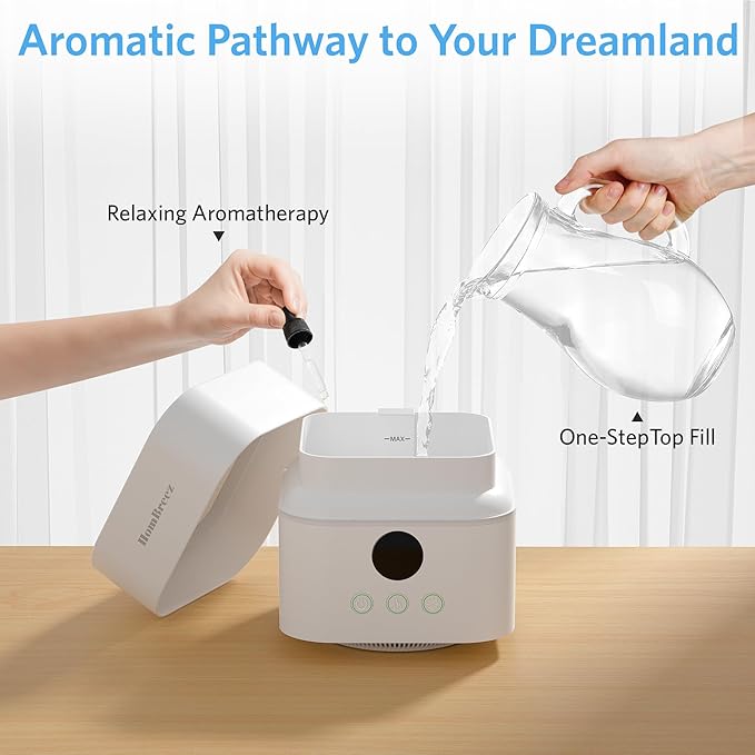 Air Purifier and Humidifier Combo for Bedroom, Covers Up to 200ft², H13 True HEPA Filter, 400ML Water Tank, Quiet Cool Mist Top Fill Essential Oil Diffuser for Baby, Pet Room, White