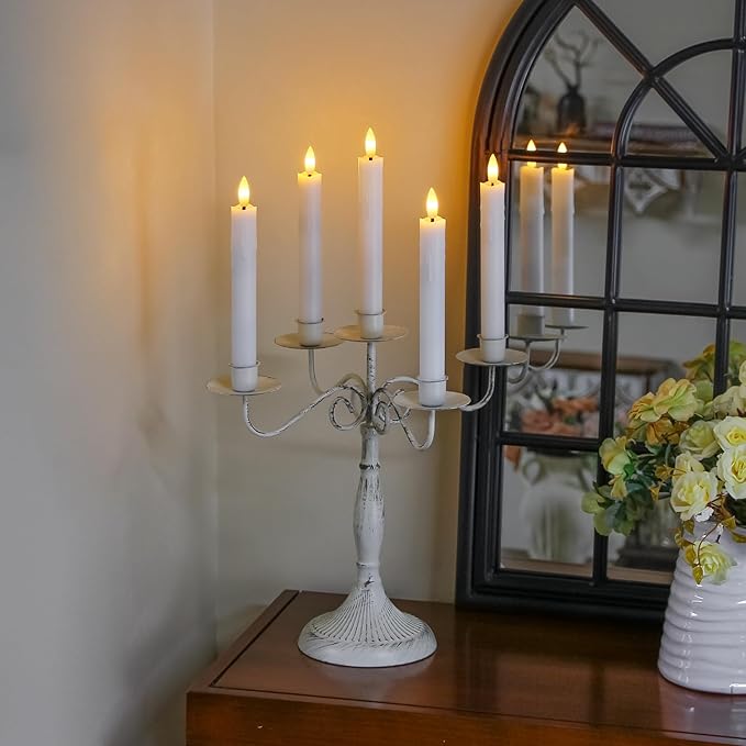 Flameless Flickering Taper Candles Two Remote, 7.5 Inch White Battery Operated LED Window Candles Timer,Set of 6 Plastic 3D-Wick Dripping-Wax Effect Flameless Candlesticks(0.86”Dia,Warm Fire)