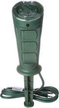 Southwire Woods Outdoor Plug-In Yard Stake Timer - Dusk-to-Dawn Photocell Control - 3 Grounded Outlets - Weatherproof Design - 6-Foot SJTW Cord - Green
