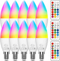 E12 LED Candelabra Light Bulbs 40W Equivalent, B11 Color Changing Candle Bulb with Remote Control,Colored Chandelier Light Bulbs RGB+5000K Daylight,5 Watt,12 Colors,2 Modes,Timer,Small Screw Base