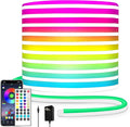 32.8ft LED Neon Lights with Remote and APP Control, IP65 Waterproof Flexible Neon Strip Lights 24V RGB LED Rope Lights for Bedroom,Living Room,DIY Decoration（with Snap &Screws）