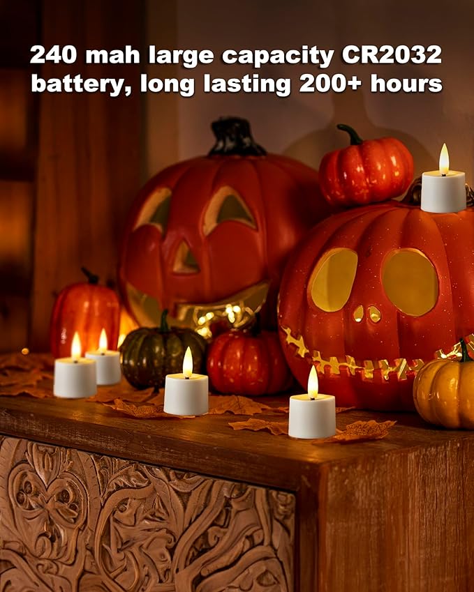 Flameless Candles, 12Pack Timer LED Votive Candles, Realistic 3D Flickering Tea Lights Candles Battery Operated with 6 Hours Timer Auto for Wedding Home Decor- White Base