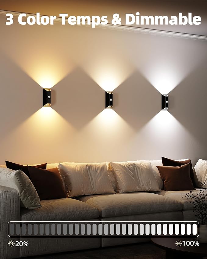 EZVALO Motion Sensor Wall Lights, 4000mAh Rechargeable Battery Operated Wall Sconces Set of 2, 3 Color Temps, Dimmable, Wireless Magnetic Night Light with Remote, Timer, for Hallway, Stair, Bedroom