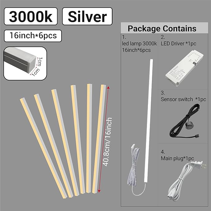 HAMRVL LED Wall Panel Lights - DC12V 6pcs 16-Inch 3000K Warm White Slat Wall Lights for Wood Wall Panels, Adhesive Dimmable LED Strip Lights with Touch Switch for Acoustic Panels, Headboards, Cabinets