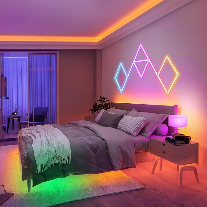 Smart WiFi RGB LED Wall Light Lines 16M+ Color LED Dimmable Music Sync Gaming Room, Bedroom, Led Home Wall Decor Light Bars Kit Compatible with Alexa and Google Assistant (9 LED Light Lines)