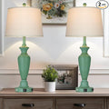 30" Tall Metal Table Lamps Set of 2, Touch Control Bedside Lamps for Bedroom Nightstand, 3-Way Dimmable Farmhouse Lamp for Living Room with Charging Ports, Retro Green (2 LED Bulbs Included)