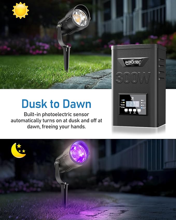 HIBOITEC RGBW Low Voltage Landscape Lighting 12W with 300W Transformer Remote Connectors Spotlights Landscape Lights Kit 12-24V AC/DC Waterproof for House Yard Outdoor Christmas 12Pack