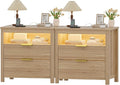 HNEBC Nightstand Set of 2 with Gun Drawer, Nightstands with Hidden Compartment, Larger Wider Bedside Table with Charging Station for Bedroom Dorm, Sofa, Office,Ideal Furniture & Decor-Natural