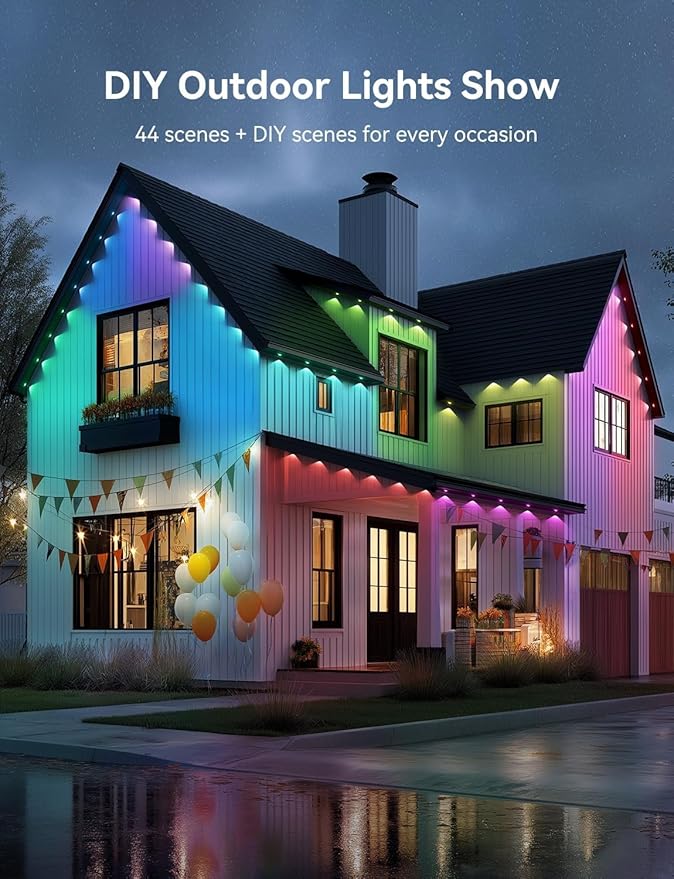 Permanent Outdoor Lights, Smart Outdoor LED String Lights,Christmas Lights RGB Color Changing,Scene Modes, IP67 Waterproof, App Control,Holiday, Party,Christmas Decorations（100FT）