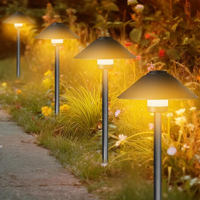 Banord 4 Pack Dusk to Dawn Outdoor Pathway Lights，Dimmable LED Landscape Path Lights, Timer & Memory Function, IP65 Waterproof Wired Low Voltage Landscape Lighting with Transformer