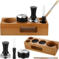Roowest 5 Pack 54 mm Espresso Accessories Kit Wooden Tamper Station Coffee Distributor Stirrer Tamping Mat with Brush, Multipurpose Tools for Bar Home Office