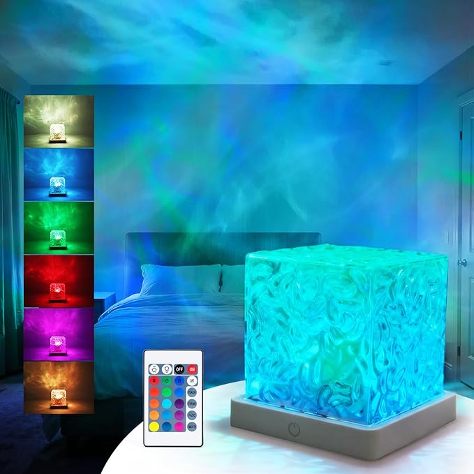 ELOUYCKE Ocean Wave Projector Light, 16 Colors Galaxy Projector Night Light Water Ripple Lamp Ambient Lighting with Remote Control, Mood Lights for Bedroom Shower Office Bar Game Room Kids Gifts
