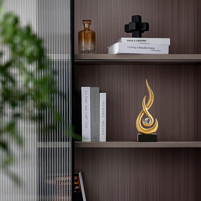 Gold Flame Statue Decor for Living Room, 11.8″ H Modern Minimalist Sculptures Home Decorations for Dining Room, Abstract Art Sculpture for Shelf Coffee Table Centerpiece