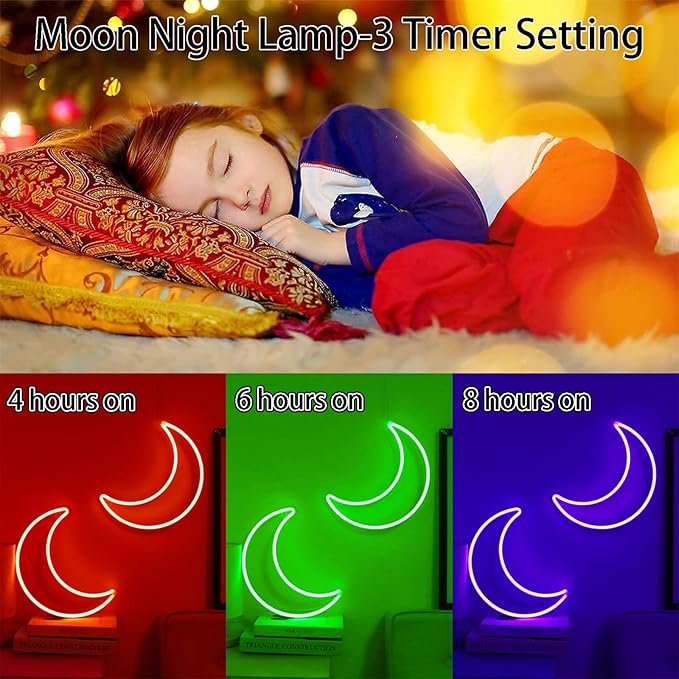 LED RGB Moon Neon Light, Cute 16 Color Change Neon Moon Sign, Room Decor USB Powered 5V Art LED Decorative Lights Night Lights Indoor for Home, Bedroom, Office,Dorm,Party