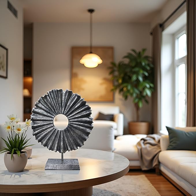 Modern Abstract Round Decorative Sculpture, Dining Living Room Desk Decor,Geometric Home Decor Statues,Shelf Top Decor Aesthetics, Coffee Tables or Office Shelves（Bronze Colored）