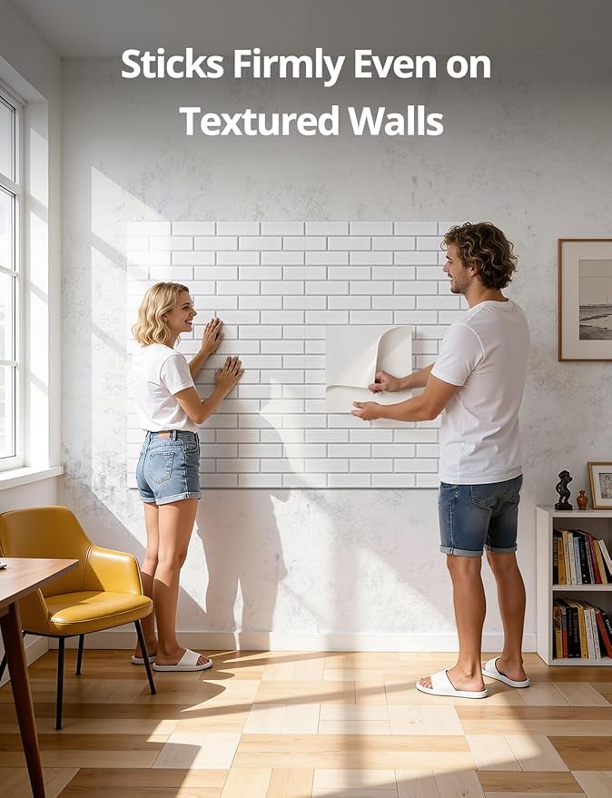Kuchoow Acoustic Soundproof MLV Wall Panels - Noise Cancelling Blocker for Ceiling,12 Pack Self Adhesive Sound Absorbing and Proofing Dampening Tiles Decorative White Brick for Room, Bedroom, Door