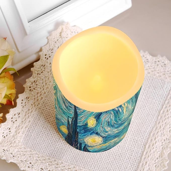 Starry Night Plastic Flameless Candles with Remote Control and Timer LED Flickering Battery Electric Pillar Candles for Table Decoration