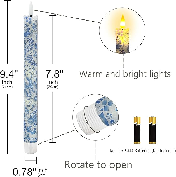 Flameless LED Taper Candles - 10 inch Realistic Flickering Wax Dripping Candles with Remote & Timer, Set of 4 for Fireplace Dining Table Wedding Halloween Christmas Decor