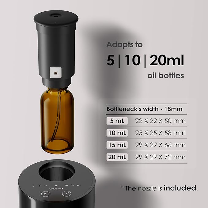 Airversa Waterless Essential Oil Diffuser Starter Kit with 2x20mL Hotel Fragrance Oils for Car Home Office, Cordless Battery Operated Scent Air Freshener Diffuser, Mist & Timers, AN6Kit-B Black