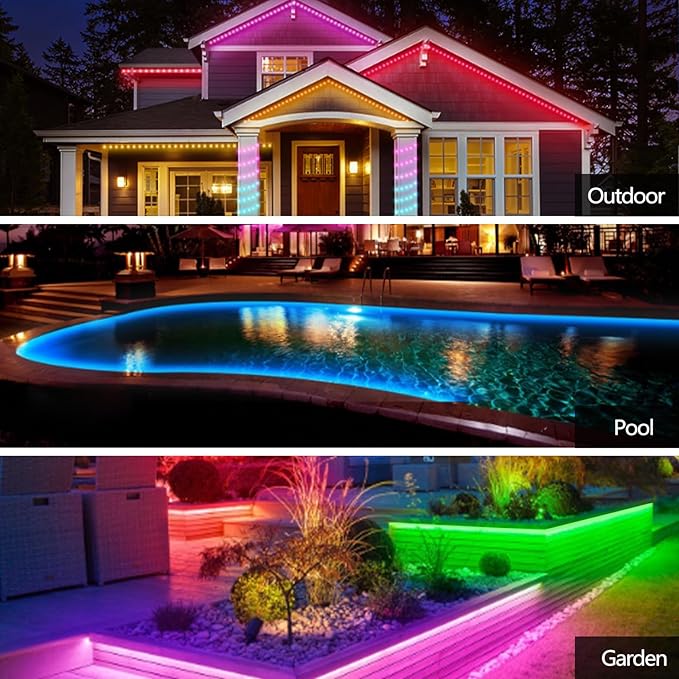 50FT LED Strip Lights IP68 Outdoor Waterproof, 5V USB Powered, Music Sync Bluetooth APP/RF Remote Control Lights for Balcony,Deck,Camping,Garden,Bedroom Decor