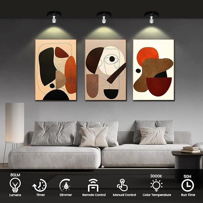 LED Spotlight Battery Operated, Wireless Picture Light, Accent Spot Light for Indoor Plant Tree, Display Puck Lights with Remote, Stick on Uplighting for Wall Photo Painting Dartboard Decor Artwork