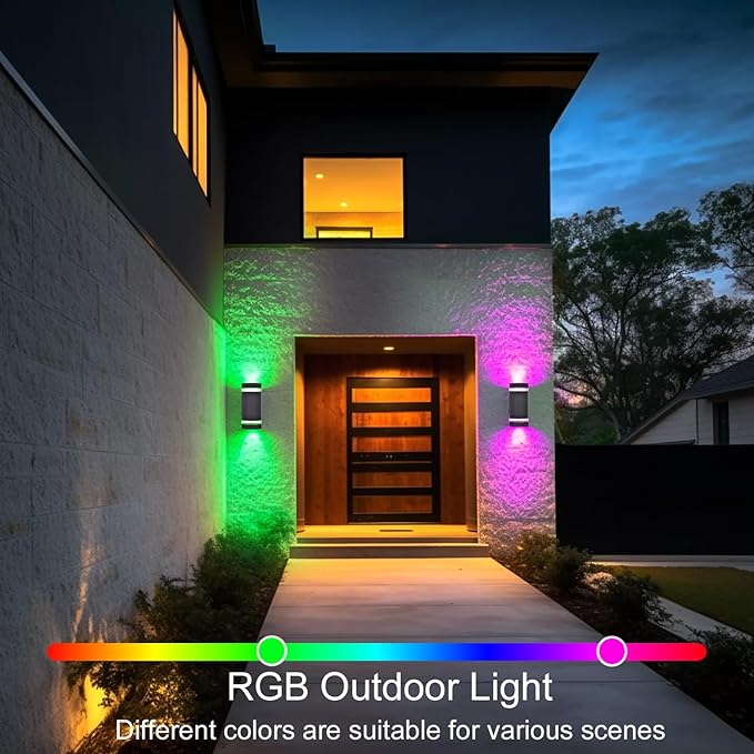Up and Down Outdoor Wall Lights- Outdoor Lighting Fixtures,RGB Color Changing, App & Voice Control, ETL Listed, Front Door Light Fixture 6500K, Smart Exterior Lights for House, Porch, Garage