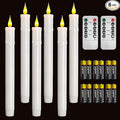 Flameless White Taper Candles with Remote Control, Battery-Operated LED Warm Light 3D Wick Lamp Window Decor Candles, 6-Pack, Christmas Home Decor, Wedding Decorations.