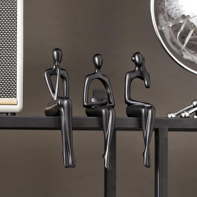 XINXUAN Black Statue Home Decor - Modern Bookshelf & Desk Decor - 3 Piece Set