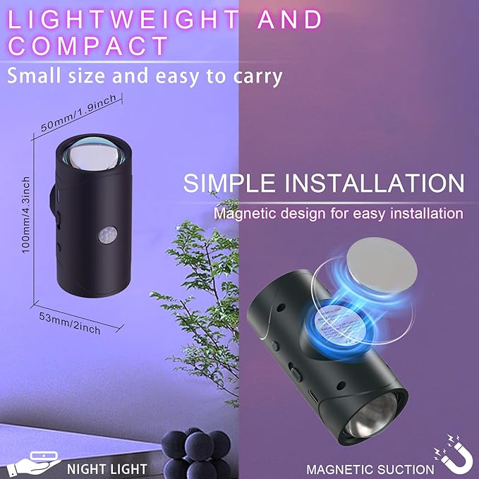 LED Wireless Wall Sconce with Color Changing, Motion Sensor Light Indoor, 1500mAh Rechargeable Battery Operated Wall Sconces for Bedroom Bedside Hallway Courtyard Doorway (black - 2 Pack)
