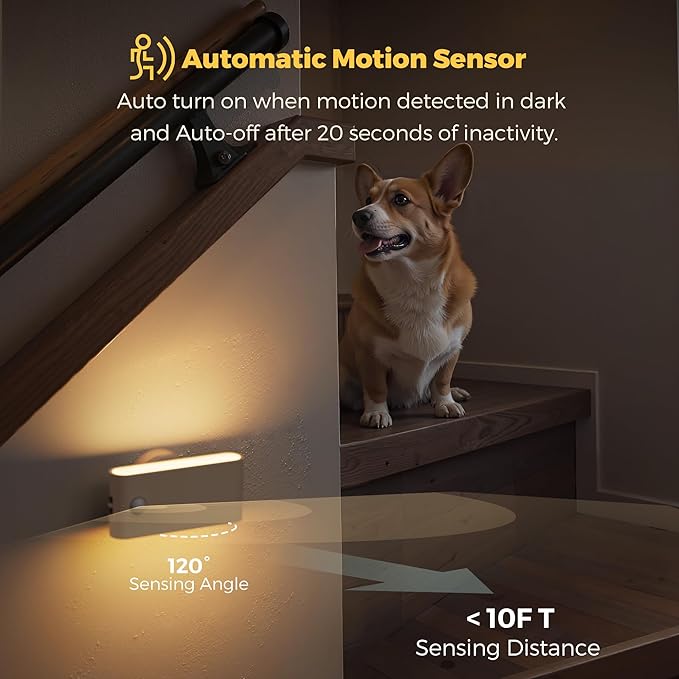 L LOHAS LED Motion Sensor Night Light, Rechargeable Stair Lights Indoor, Portable Warm White Motion Sensor Light Indoor, Battery Operated Night Light for Bedrooms, Stairway & Bathrooms[2 Pack]