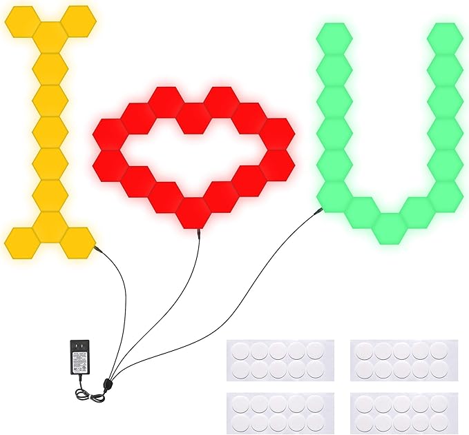 Yescom 40 Pack Touch Sensitive Hexagon Lights Kit RGB Hexa LED Panels Magnetic Lamp Wall Mount DIY Gaming Room Bedroom Bar TV Party Decoration