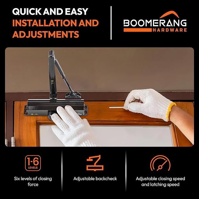 Boomerang Medium/Heavy Duty Automatic Commercial Door Closer - D4016 Surface Mounted, Grade 1- ADA & UL 3 Hour Fire Rated, Adjustable Size 1-6 for Entry & Aluminum Storefronts, Dark Bronze (US10B)