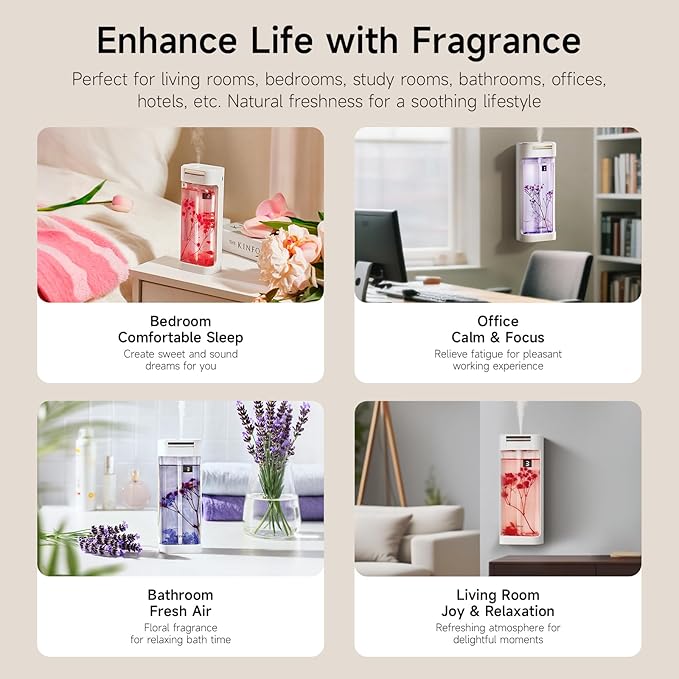 Smart Home Fragrance Diffuser - Waterless Aromatherapy Essential Oil Diffuser & Cordless Air Freshener for Home, Office, Bedroom, Bathroom | 4 Timer Modes, 2 Oils & Preserved Flowers Included