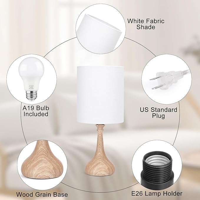 Boncoo Dimmable Small Table Lamp, Bedside Lamps Touch Control for Bedrooms Nightstand with Wood Grain Base, Desk Lamp Night Light for Office Living Room, 9W 3000K LED Bulb Included