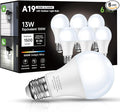 Dusk to Dawn Sensor LED Outdoor Light Bulb, Daylight White 5000K, A19 13W(100 Watt Equivalent) Bright Porch Lighting, 1200LM, Auto-On/Off Photocell Sensor for Garage Yard Patio Garden- 6 Pack