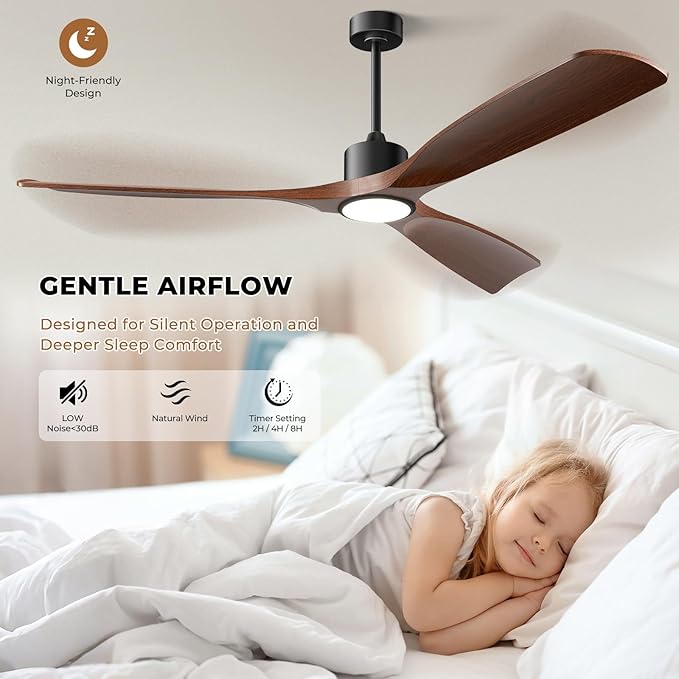 52" Smart Ceiling Fan with Lights,Outdoor Ceiling Fan Compatible with Alexa/Google/App/Remote,3-Color Light 6-Speed Quiet Reversible DC Motor for Patio Bedroom Living Room,Dark Walnut