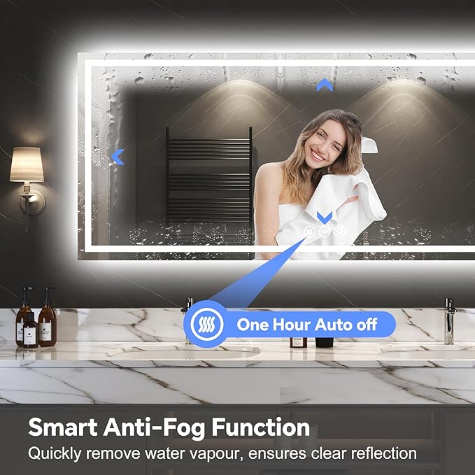 LED Bathroom Mirror 36x72 Inch Anti-Fog Bathroom Mirror with Lights, Wall Mounted Lighted Vanity Mirrors, Dimmable, Backlit + Front Lit, Smart Bathroom Vanity Mirror with 3 Colors Temperature