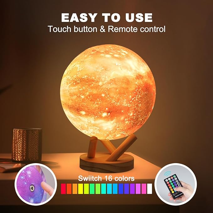 Moon Lamp Galaxy Lamp 6 inch 16 Colors LED 3D Moon Light, Remote & Touch Control Lava Lamp Moon Night Light Gifts for Girls Boys Kids Women, Birthday and Mothers Day Gifts