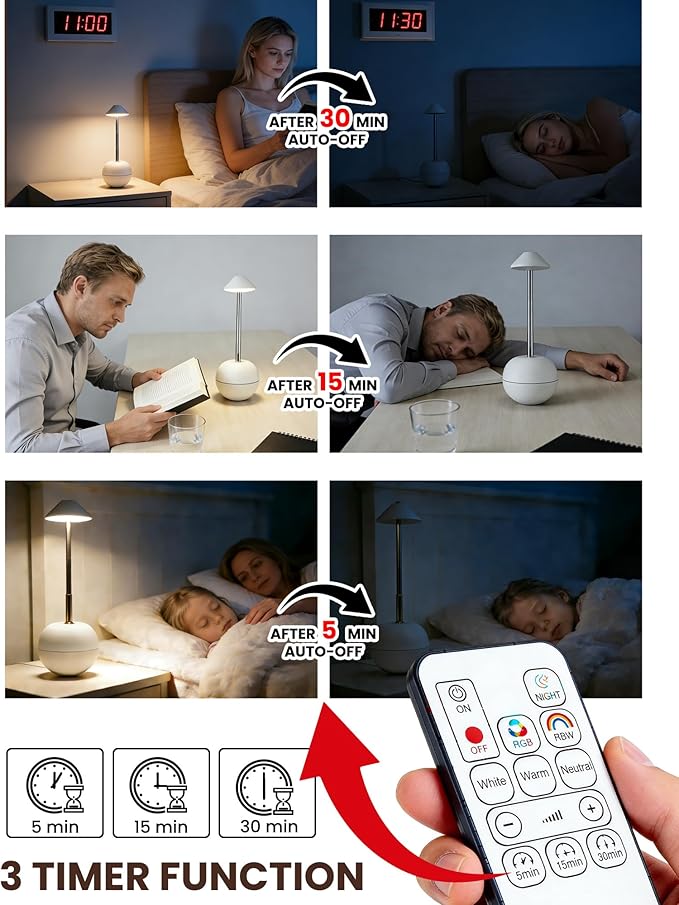 yadoker Small Touch Lamp with Remote, Tumbler Design Cordless Table Lamp, USB Rechargeable Bedside Night Light, Dimmable Mushroom Lamp for Baby Nursery, Bedroom, Patio (White)