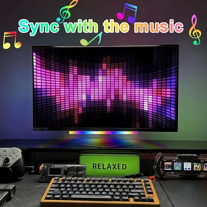 12" Under Monitor RGB Light Bar,16 Million Hues,USB-Powered, 3-Control (Button/Remote/App),LED Ambient Light for Gaming Room, Display Case & Desk Aesthetic Lighting（Red）