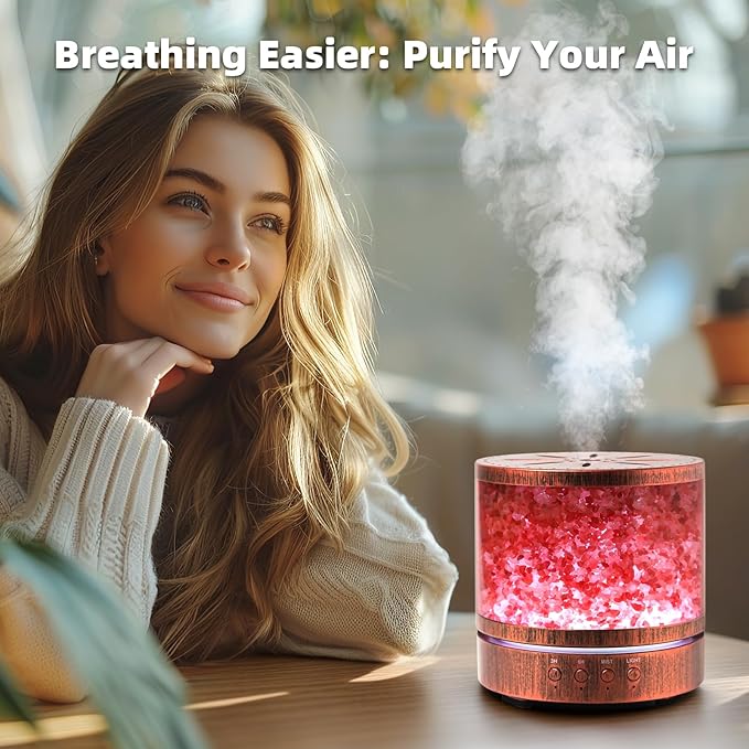 Essential Oil Diffuser Himalayan Salt Lamp - Aromatherapy Diffuser Cool Mist Humidifier 400ml Ultrasonic Aroma Diffusers Humidifier Gifts Ideas for Mom, Red Bronze