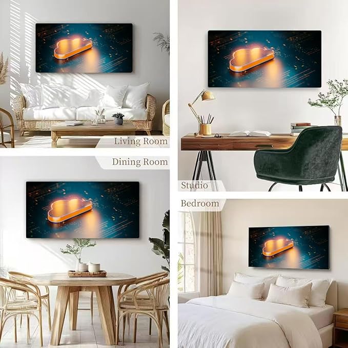 Wibinuki Wall Art Wall Decor Wall Paintings Glowing Orange Cloud Computing Symbol On High Tech for Living Room Bedroom Bathroom Home Decor Can Be Hung Directly 20"x 40"