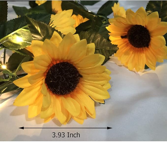 Fielegen 30 LED Artificial Sunflower Garland with Lights Battery Powered 7.2ft Sunflower Vine Fake Flowers Garland String Lights for Indoor Bedroom Holiday Garden Wedding Birthday Party Table Decor