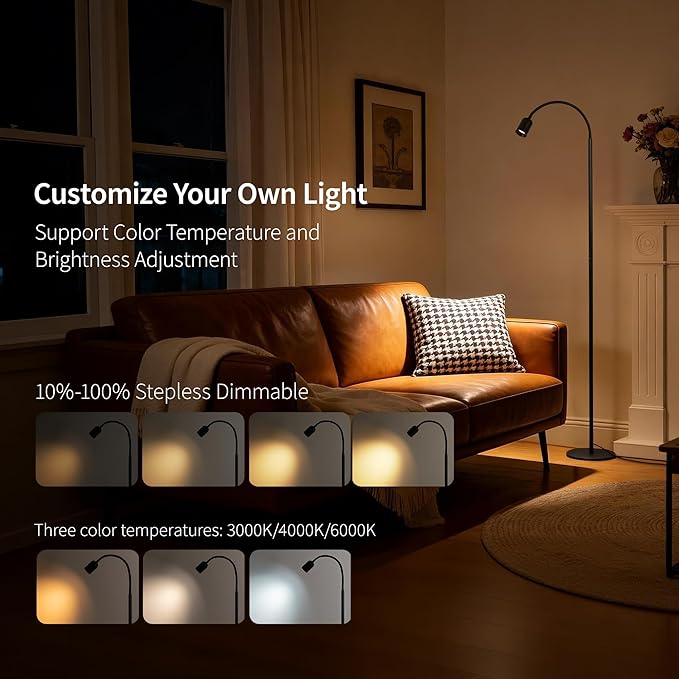 Aisilan LED Floor Lamp with Remote Control, Dimmable Standing Reading Lamp, Touch Control, Adjustable Color Temperature & Brightness, Modern Floor Lamps for Living Room Bedroom Office